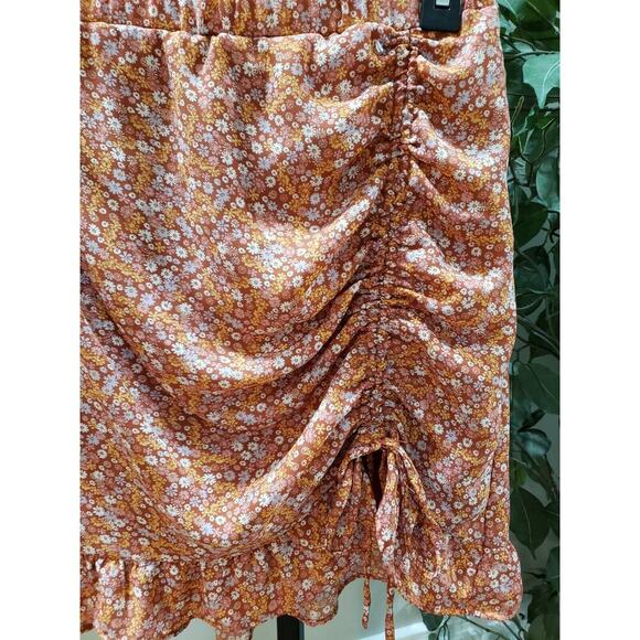 Moa Moa Straight & Pencil Skirt Womens Orange Floral Elastic Waist Ruffle Trim M - Picture 3 of 10